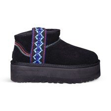 UGG CLASSIC ULTRA MINI BRAID PLATFORM BLACK SUEDE WOMEN'S BOOTS SIZE US 8 NEW
