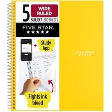 Spiral Notebook  Study App, 5 Subject, Wide Ruled Paper, 8" x 10-1/2", 200 S...