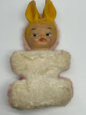 Vintage 10 1/2” Rubber Faced Bunny Plush Rushton? Gund? No Tag Good Condition