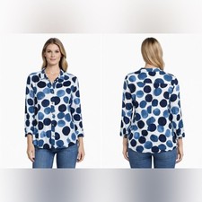 Ali Miles Size L Graphic Geometric Pattern Linen Blend Button Down Shirt Top