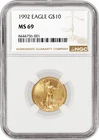 1992 $10 1/4 oz Gold American Eagle NGC MS69 Gem Uncirculated Coin