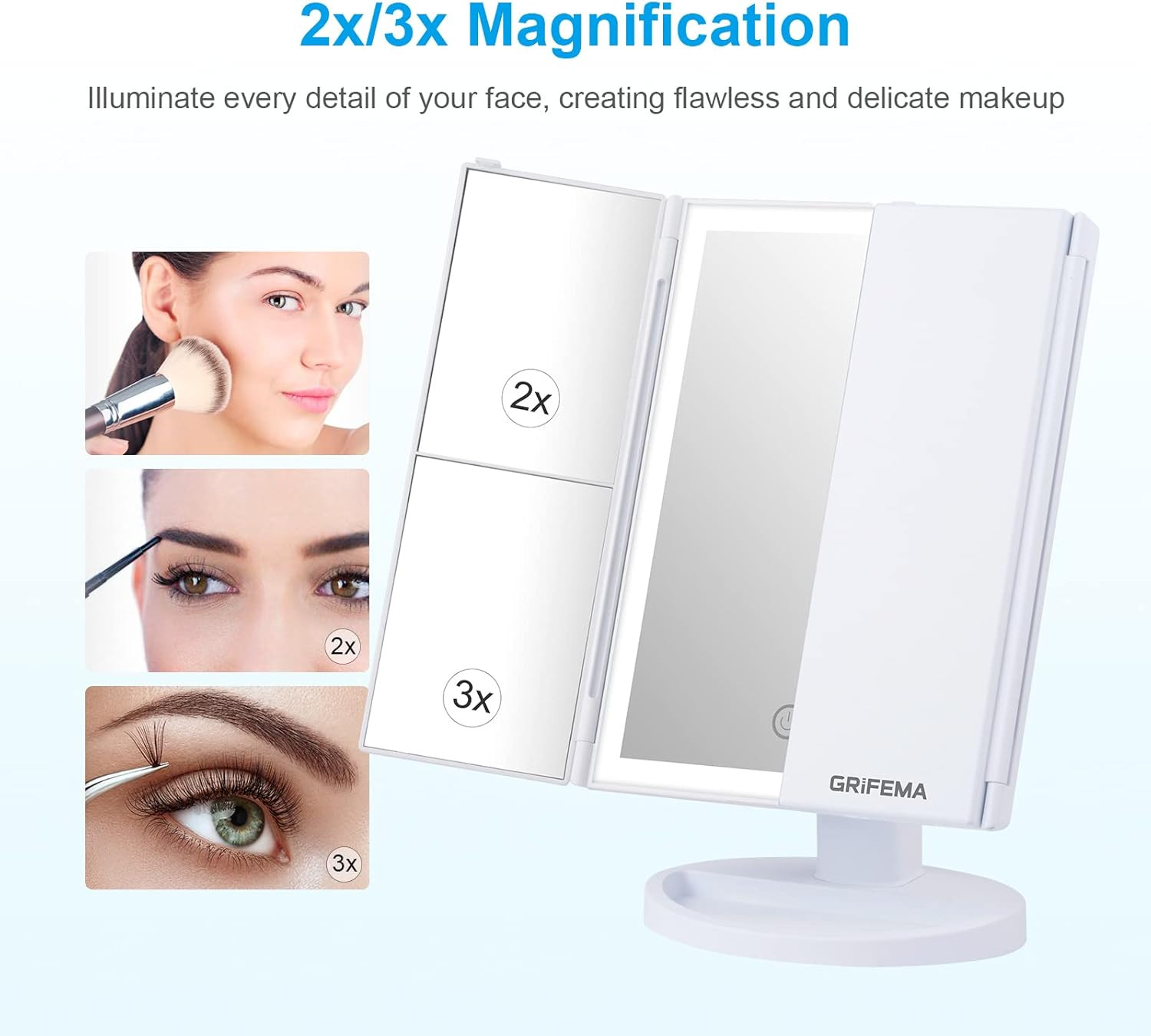 Specchio Trucco 32 LED High Tech | Ingrandimento 1X 2X 3X e USB - 4