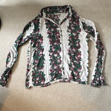 Ganni White Green Purple Floral Collared Viscose Button-Up Blouse Long Sleeve S