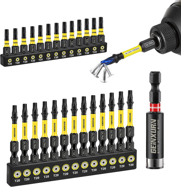 Geinxurn 26Tlg. Torx Schrauber Bit Mit 1Tlg. 60Mm Magnetische Bit-Halter, T20 Sc-image