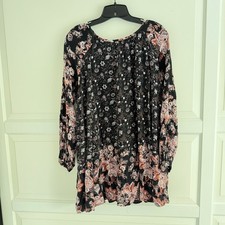 Free People Lucky Loosey Floral Boho Swing Long Sleeve Mini Dress M 41386