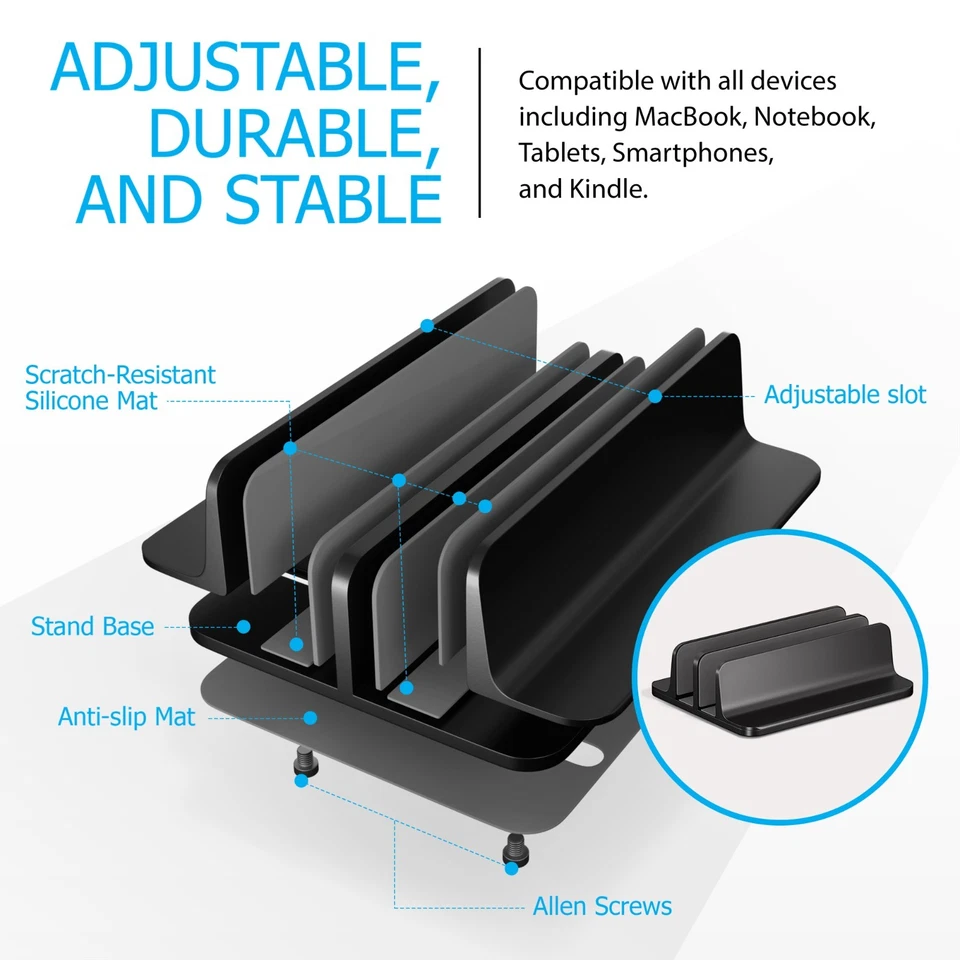 Black Vertical Laptop Stand Adjustable Dual Slot Dell HP Lenovo LG MacBook Stand - Image 3 of 4