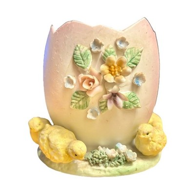 Vintage Collectible Cracked Easter Egg W/ Chicks Flowers 3'' Spring Cottagecore