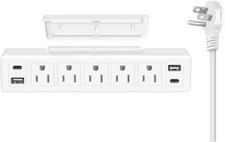 40W Under Desk Power Strip Mountable,20W USB-C Fast Charging 10FT Cord, White 