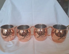 Joe's Stone Crab, 4 Mugs, Copper Clad Outer and Stainless Steel Inside.
