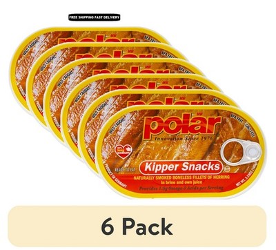 (6 pack) MW Polar Smoked Boneless Herring Kipper Snacks, 3.53 oz Can