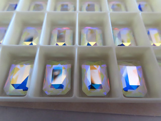 12 Swarovski Emerald cut Octagon Flatbacks 14x10mm Crystal AB/foiled. #2602