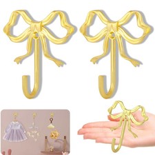 2 PCS Large Gold Bow Wall Hook Metal Coat Room Decor Coffee Mug Hat Bag Towel