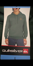 Quiksilver Men's L Fleece Graphic Logo Pullover Hoodie Green/Tan Hood Pocket NWT