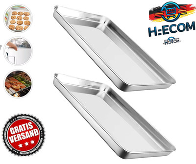 2x Edelstahl Pizza Backblech   Flache Grillpfanne für Ofen & Küche Zuhause