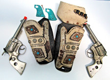 HUBLEY WESTERN TOY CAP GUN, HOLSTERS TURQUOISE SWIRL GRIPS FOR PARTS ONLY