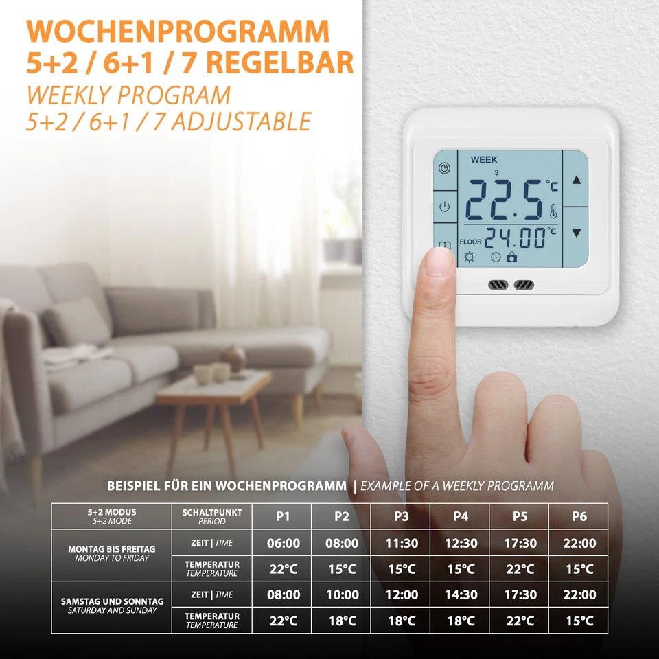 Thermostat Digital Touch Unterputzthermostat Regler Display Programmierbar UP - Bild 2 von 4