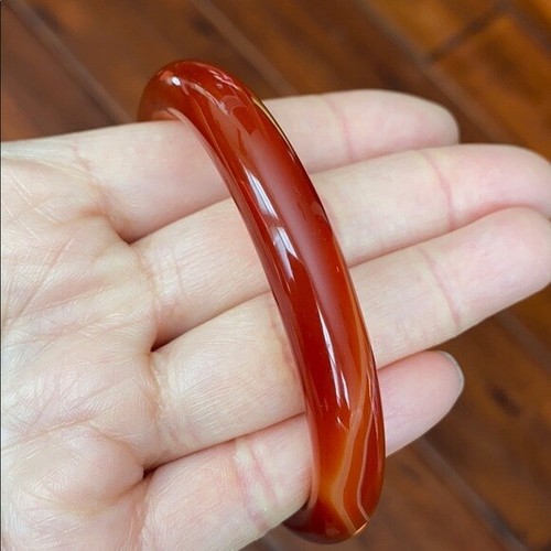 NUOVO Bracciale Agata Arancione Rosso Bianco Diametro Interno 57 mm - Forma Tonda MN11 - Foto 3 di 11