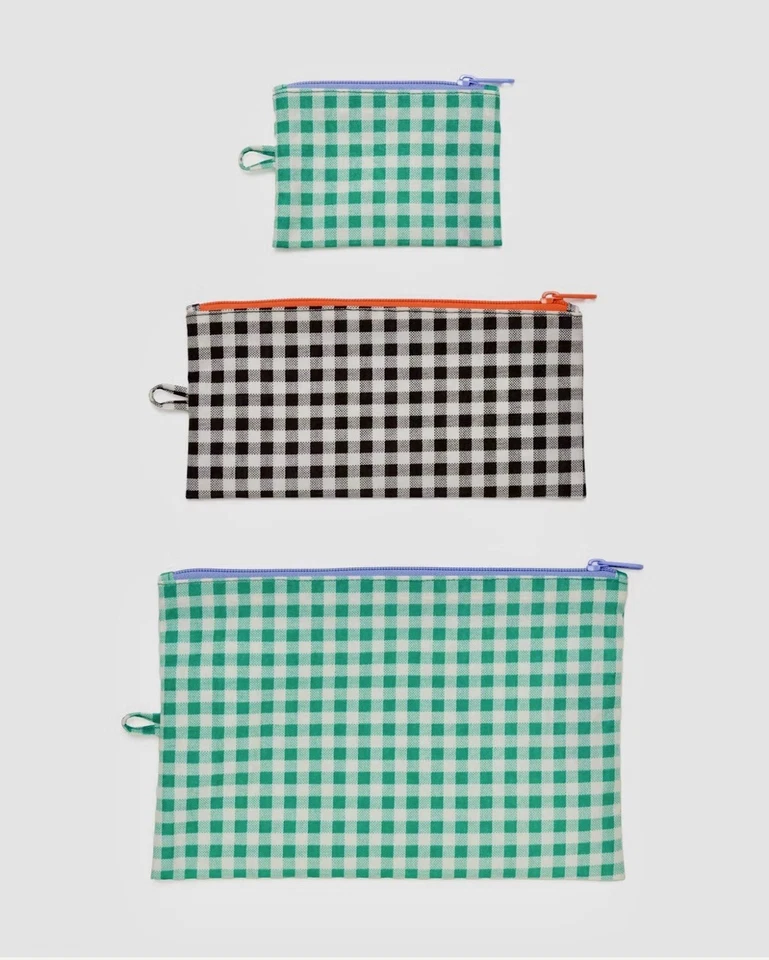 ¡NUEVO! JUEGO BOLSA PLANA BAGGU “GINGHAM” en verde/negro, reciclado. Nylon AGOTADO Y RARO Foto 4 de 4