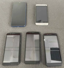 Lot of 5 Mixed Phones - 3x TCL A502DL - 1x HTC PN07120 - 1x Motorola Moto G Play