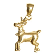 New 14k Gold 3-D Christmas Reindeer Charm Pendant