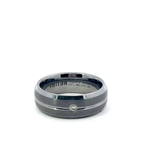 Triton Tungsten Carbide Center Grooved Beveled Edge .07ct Diamond 8mm Band Ring