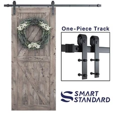 SmartStandard 6.6' One Piece Track Sliding Barn Door Hardware Kit SDH-0066-2l-BK