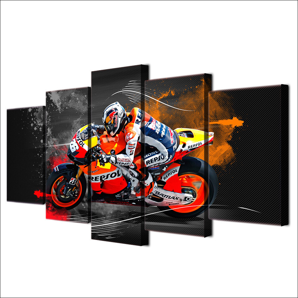 Tableau Toile 5 Pièces Moto Racing - Art Mural - Neuf - Origine Chine