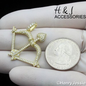 Authentic 925 STERLING SILVER ICY BLING CZ GOLD PLATED 3D CUPID'S BOW ARROW PENDANT*AGP410