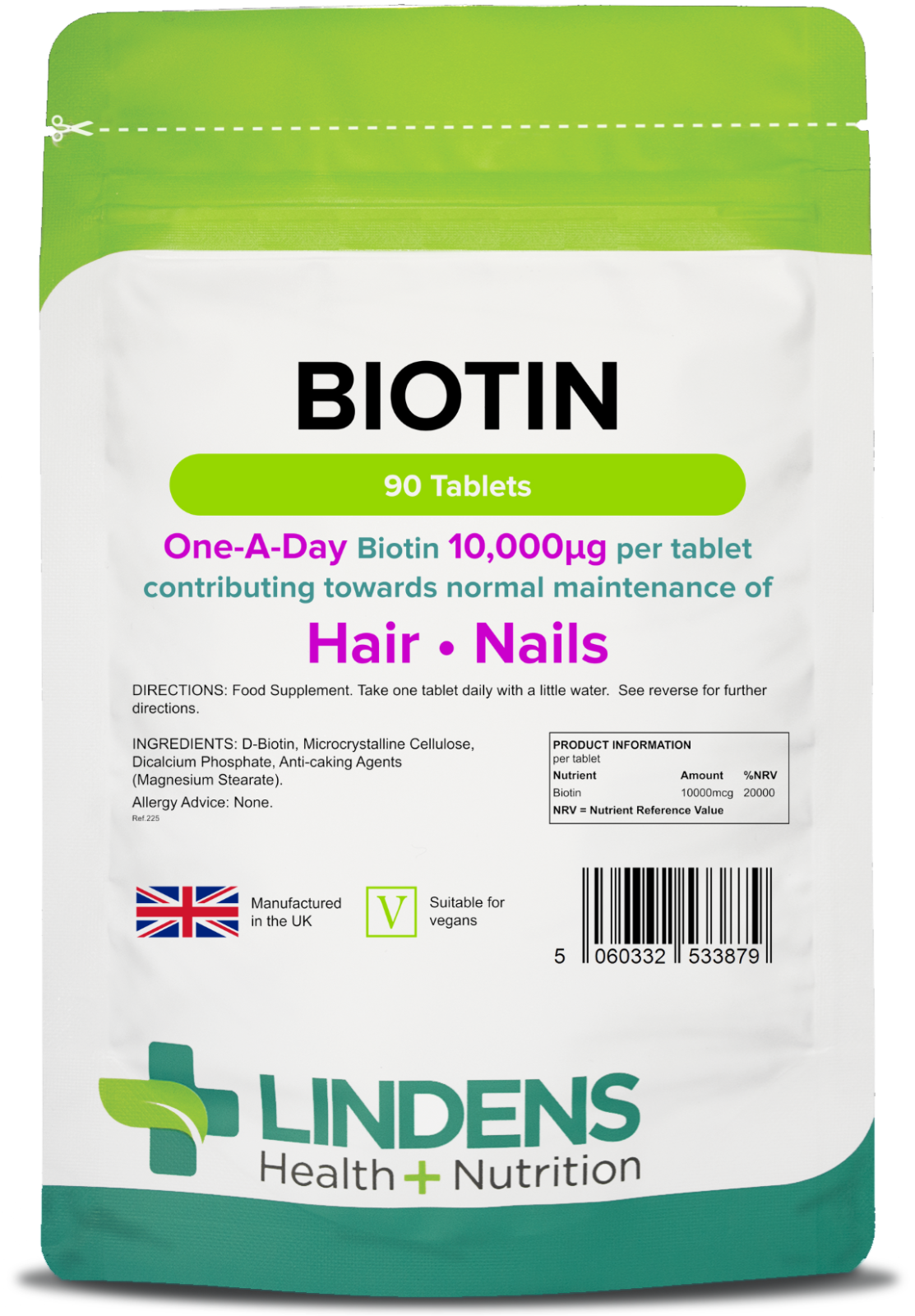 Biotin 90 Tablets for Hair Growth, Skin, Nails, Metabolism 10mg 10000mcg Lindens - Image 4