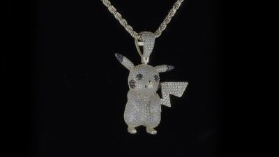 MOISSANITE Real 925 Silver/Gold Plated Iced Pickachu Pokemon