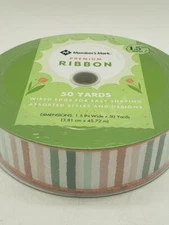 Member's Mark Wired Ribbon 1.5" 50 Yards Per Spool Spring stripes