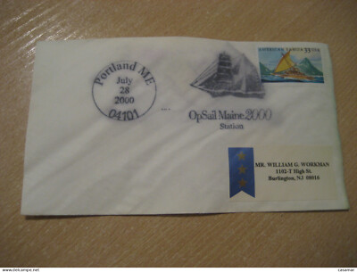 PORTLAND 2000 OpSail Maine Ship Sail Sailing Cancel Slight Folded Cover USA Ship