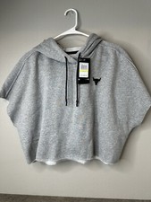 Under Armour Project Rock Cropped Hoodie Womens Med Gray Grey Fleece Loose Fit