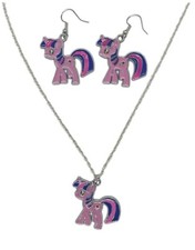 My Little Pony Twilight Sparkle Charm Metal Pendant Necklace And Earrings Set