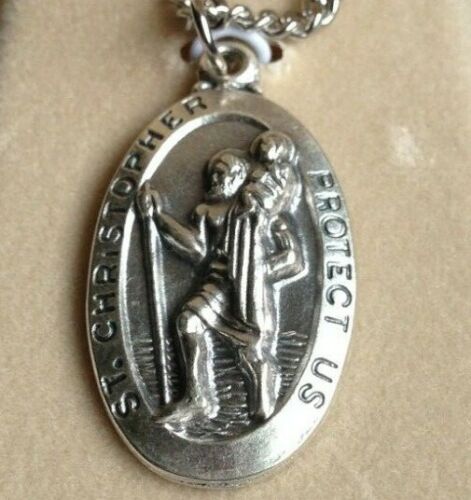 Creed St. Christopher Medaille, Edelstahl Silber 24" Kette, Etui LARGE SO8747L-NEU - Bild 2 von 3