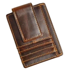 Genuine RFID Leather Magnet Money Clip Credit Card Case Holder Slim Wallet A ...