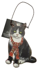 Primitives by Kathy Black & White Cat With Scarf Hanging Xmas Tree Ornament NWT
