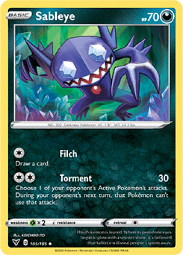 1x Sableye 105/185 Vivid Voltage Pokemon TCG Card NM a8