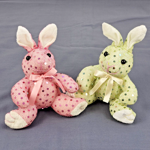 Osterhasen Hase Plüsch Glitzer Pailletten rosa grün Vintage Kids of America Corp