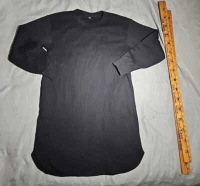 Uniqlo Womens T-shirt Dress Medium Black Waffle Knit Thermal Top Lounge Tee  | eBay