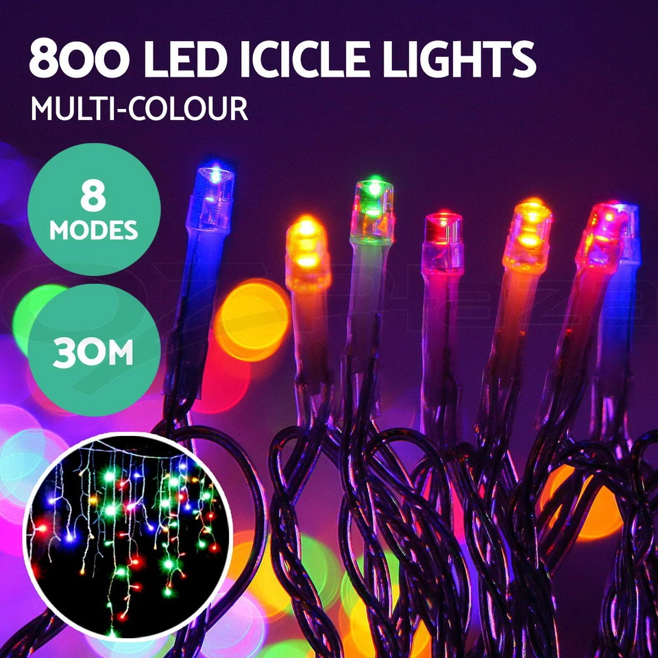 Jingle Jollys Icicle Lights Christmas 800 LED Outdoor Fairy String Party Wedding