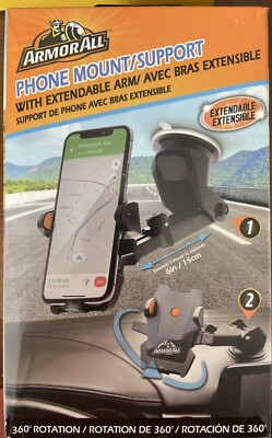 ARMOR ALL Car 360 Rotation Phone/GPS Holder SUCTION MOUNT with EXTENDABLE ARM