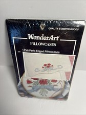 WonderArt Perle Edge Rose Bouquet Pillowcases Embroidery Kit 1 Pair 20  x 30  