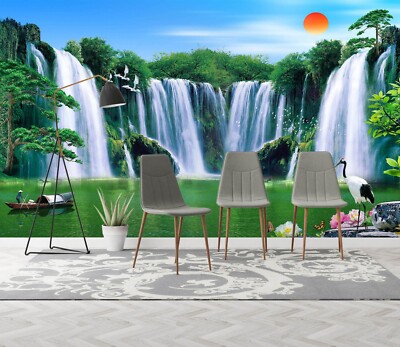 3D Waterfall View ZHU614 Wallpaper Wall Mural Print Removable Self-adhesive Amy
