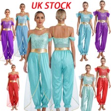 UK Womens Sequin Jumpsuit Fairy Arabian Princess Romper Shiny Role Play Costume 