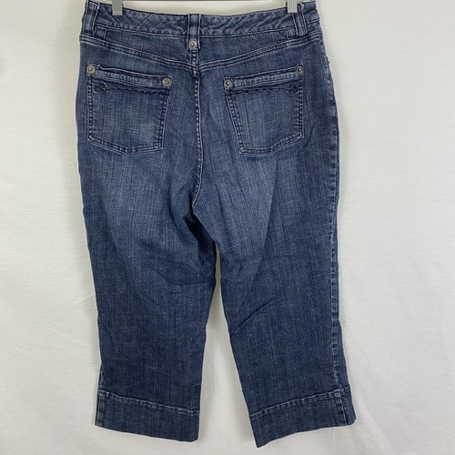 Chicos Platinum Garnet Crop Jeans Women 2 Wide Cuff Dark Wash 33x22 Reg Size 12 - Picture 8 of 12