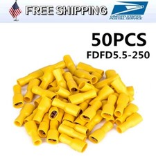 50PCS Copper PVC Yellow 12-10AWG Fully Female Spade Terminals Crimp Connector