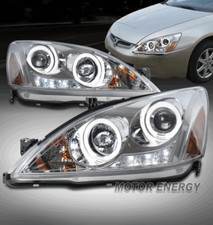 For 03-07 Honda Accord Halo Led Projector Headlights Headlamps Chrome Leftright