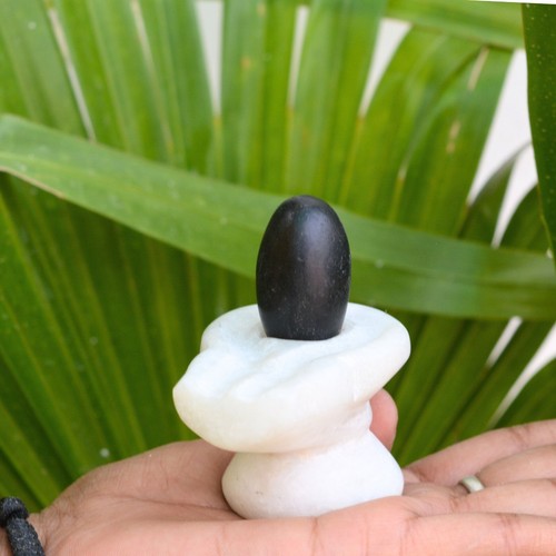 1.5"in Black Shivling For Pooja With 2.5"in Jaladhari Yoni Base Shiva Lingam - Picture 6 of 6