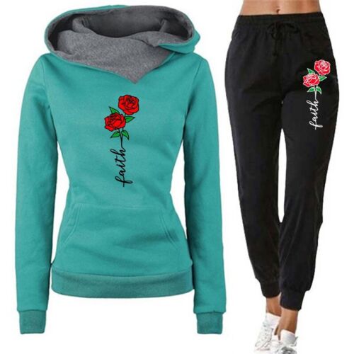 Women’s Floral Print Tracksuit Set Hoodie + Pants Jogging Suit Outfit(77)